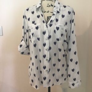 Blue and white button down blouse JUST LIVING Size